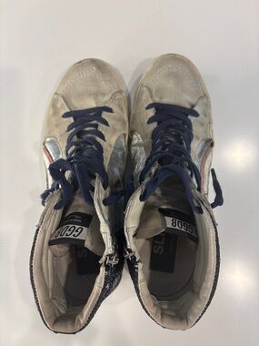 Golden Goose High-Top Sneakers with Navy Laces